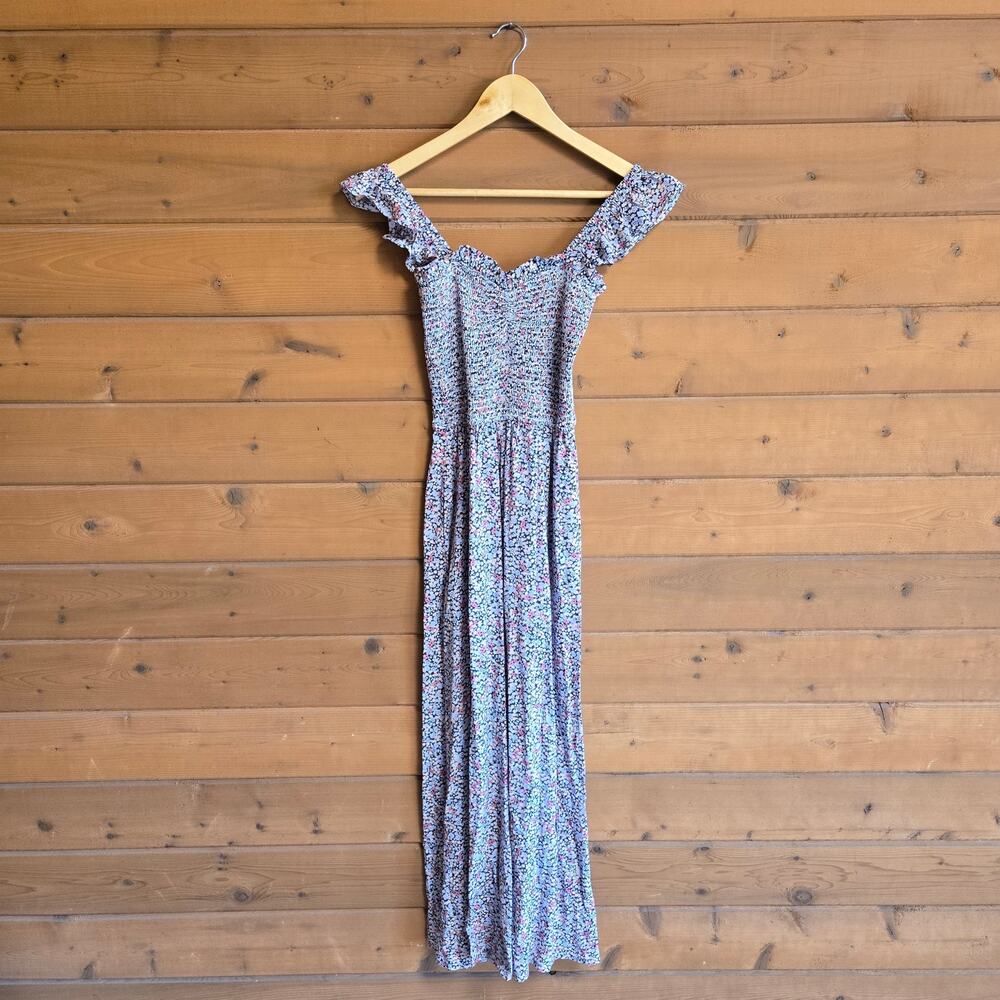 Anthropologie Yumi Kim Leanne Jumpsuit Ambrose Peach Floral Small Boho Ruffle - Picture 2 of 8